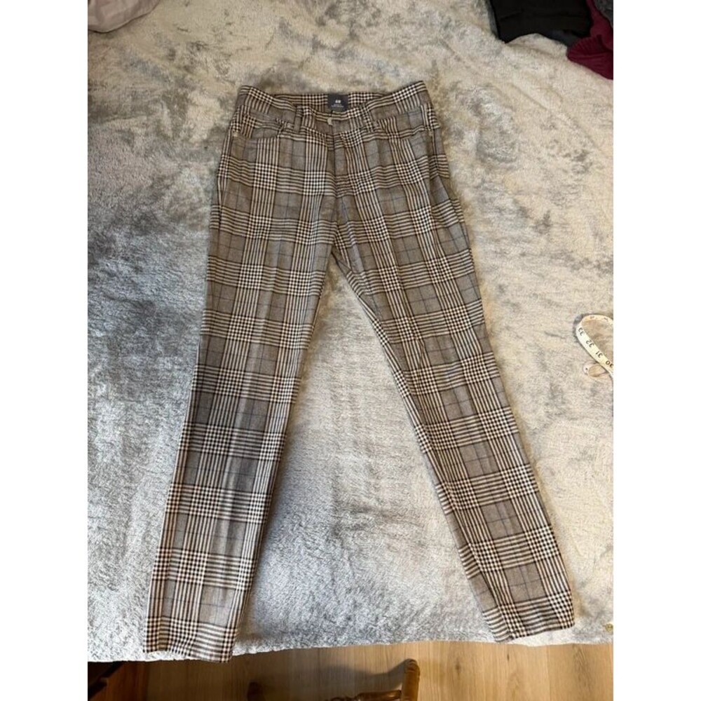 H&M Men’s Skinny Fit Plaid Pants Gray Black White Regular plaid 28wx30" Inseam